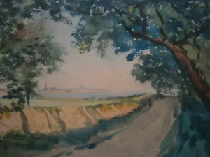 DESSIN ANCIEN N°2 AQUARELLE "KEROMAN" PAYSAGE DECOR BRETAGNE VOYAGEURS 19°s - Imagen 1 de 9