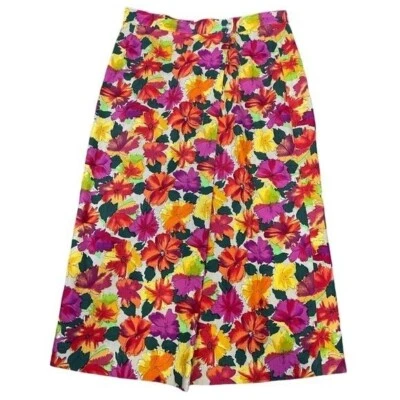 Falda midi vintage Breckenridge floral 100 % lino Foto 1 de 4