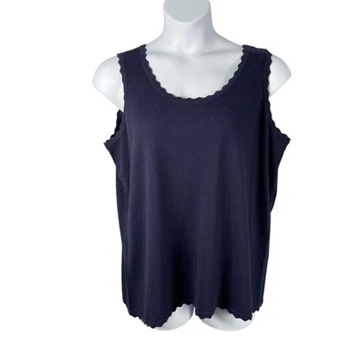 Isaac Mizrahi Live! Camiseta sin mangas para mujer XL azul marino ribete festoneado suave mezcla de algodón tejido Foto 1 de 4