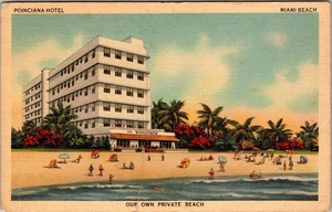 Miami Beach FL-Florida Poinciana Hotel Private Beach Antique Vintage Postcard - Picture 1 of 2