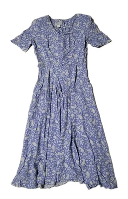 Vintage '80s ED Michaels Dress Size 10 Blue Tea Garden Floral Dress  - Image 1 of 4
