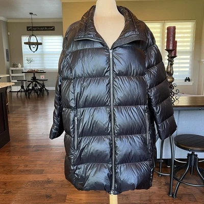 Chaqueta acolchada negra Lands End Down Puffer para mujer 3X Plus 24W 26W cremallera completa Foto 1 de 4