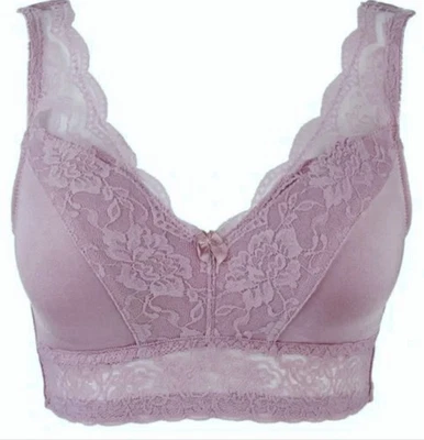 XL Rhonda Shear PINUP Bra Lavender Dusty Purple Lace Cotton EUC Wirefree Comfort - Image 1 of 4