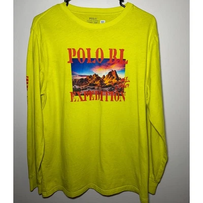 Camisa Polo Ralph Lauren Niños XL Manga Larga Amarillo Neón Expedición Gráfica Foto 1 de 4