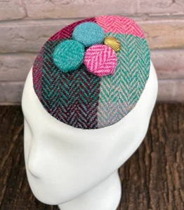 Stunning Genuine HARRIS TWEED Fascinator Pink Green Check NO Feathers (34) - Picture 1 of 5