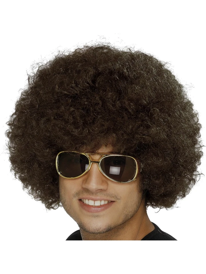 Adulto Años 70 Rizado Afro Retro Funky Disco Marrón Peluca Disfraz Accesorio Foto 1 de 1