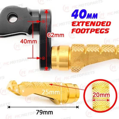 For Kawasaki ZX-10R Ninja 11-20 19 18 17 MCCP 40mm Extended GOLD Front Foot Pegs - Imagem 1 de 4