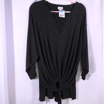 NUEVO CON ETIQUETAS BKE Mujer XS Negro Cuello en V Acanalado Cintura Atada Manga 3/4 Suéter Pullover Foto 1 de 4
