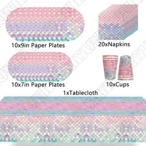 51pcs Mermaid Party Tableware Set Including Plates Napkins Tablecloths Cups - Picture 1 of 7