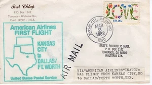 FIRST FLIGHT KANSAS CITY-DALL/FT WORTH, KANSAS CITY, MO 1982  FDC11848 - Picture 1 of 2