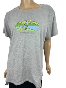 Life is Good Gray Woman Crusher Tee Shirt Sz L 'Social Distancing" Short Sleeve - Picture 1 of 5