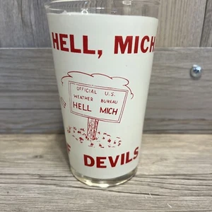 Vintage Glass “Brew From Hell Michigan”  Glass “A Drink Of Devils” 5” Tall - Picture 1 of 5