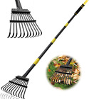 Garden Leaf Rakes, 6FT Rakes for Lawns Heavy Duty 11 Metal Tines 9 Inch Wide, Ad
