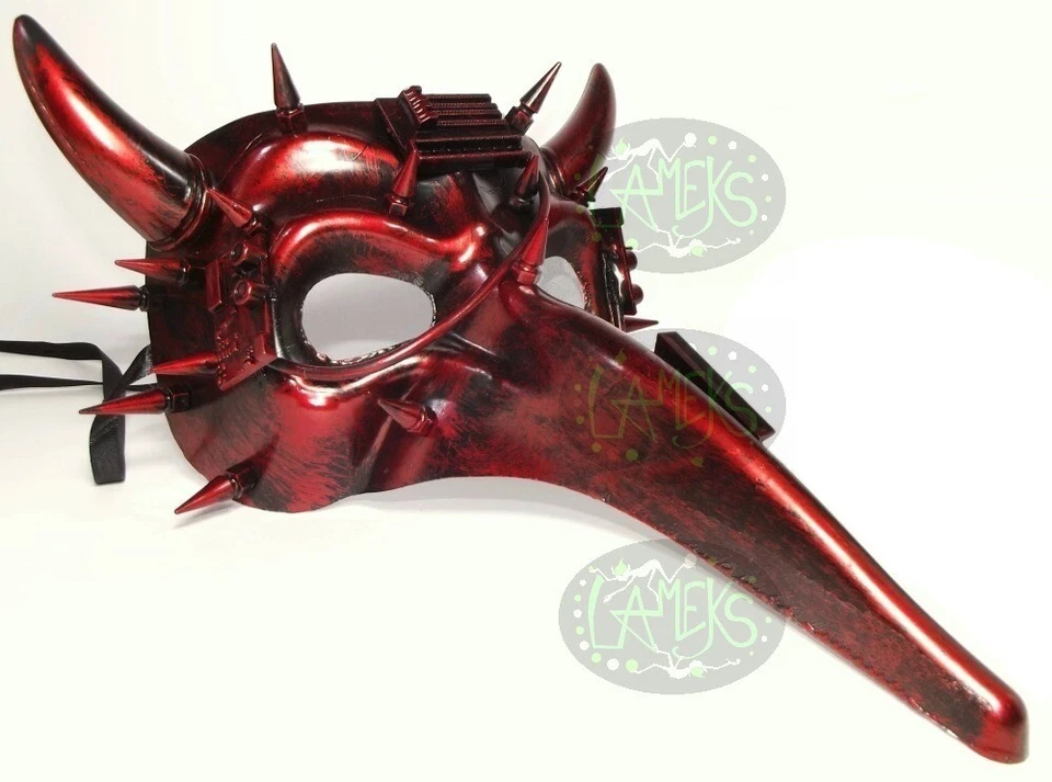 MASCHERA STEAMPUNK Diavolo naso lungo halloween horror colore rosso rame - Immagine 1 di 1