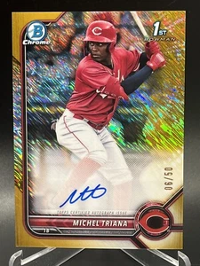 2022 Bowman Chrome Michel Triana Gold Shimmer Refractor Prospect Auto 6/50 Reds - Picture 1 of 1