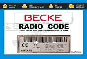 Radio Code Becker Indianapolis DTM Monza Classic Exquisit Mercedes BMW  Key Code - Bild 1 von 1
