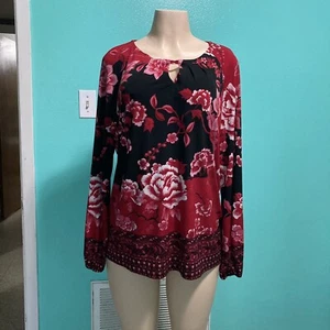 Susan Graver Women's Floral Tunic/Top Peasant Raglan Sleeve Scoop Neck Size M - Picture 1 of 4