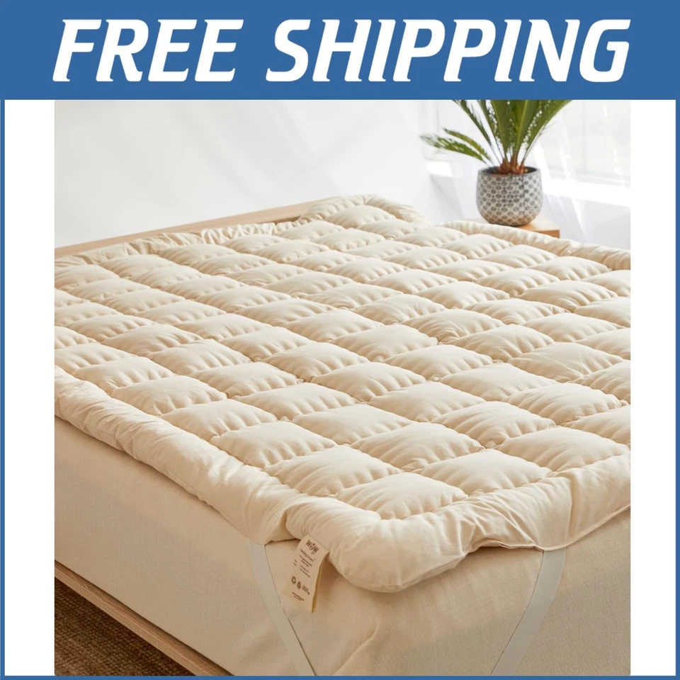 Wow 100 Organic Merino Wool Pillow Top Mattress Topper 2" - QUEEN SIZE