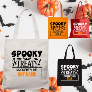 Custom Halloween Tote Bag Spooky Ghost Personalised Gift Present Kids Boy Girl - Picture 1 of 9