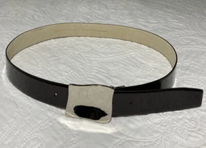Calvin Klein brown patent genuine leather belt w/silvertone buckle Size Medium - Picture 1 of 7