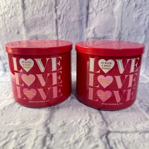 2 Bath & Body Works Kerze Love Rose Wasser & Efeu Duft 3 Docht 14,5 Unzen NEU - Bild 1 von 5