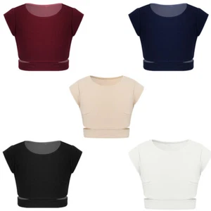 Girls Activewear T-Shirt Cap Sleeve Side Cutout Dance Athletic Tank Crop Tops - Picture 1 of 63