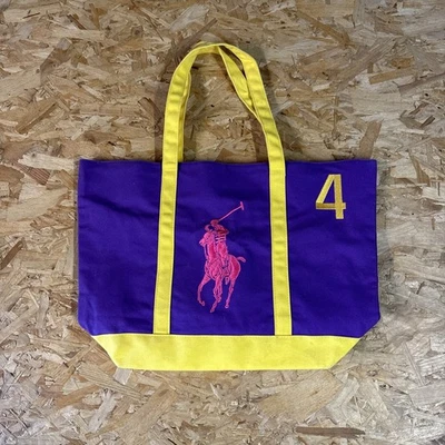 Ralph Lauren Shopper Tote Bag Purple Yellow Large Polo Pony Y2K Vintage - Image 1 of 4