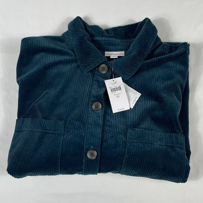 NUEVO CON ETIQUETAS J. Jill Mujer Pavo Real Pana 3X Camisa Vestido Botón Bolsillos Frontales Relajado Foto 1 de 4