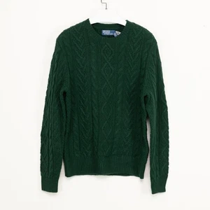 Polo Ralph Lauren Men Wool Cable Knit Crewneck Sweater Green Size M - Picture 1 of 7