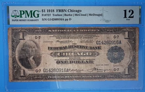1918 $1 FRBN Chicago Fr#727 PMG 12 Large Size Green Eagle Bank Note - Picture 1 of 2