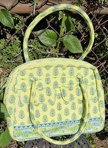 Vera Bradley Lime Green Quilted Blue Floral, Paisley Purse, Tote Bag 12×10" USA - Picture 1 of 8