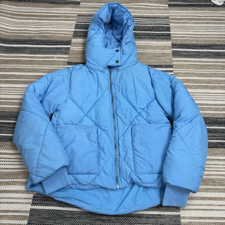 Chaqueta acolchada de gran tamaño Free People Emmy Swing Puffer XS azul invierno con capucha Foto 1 de 4