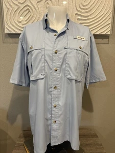 Magellan men’s S blue/white micro plaid SS button down vented fish gear shirt - Picture 1 of 4