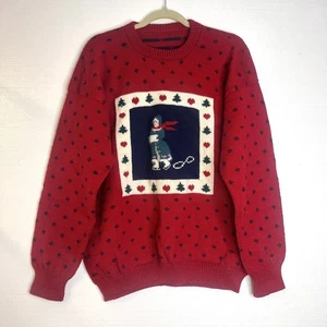 Vintage Red Knit Ice Skater Figure Eight Holiday Pullover Sweater 46x25 - Picture 1 of 6