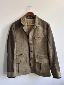 Polo Ralph Lauren Men's Tailored Jacket Tweed Brown Suede Trims Size 38R - Picture 1 of 13
