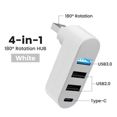  Hub USB Ruotabile 4 Porte USB 3.0 2.0 Tipo C Hub Portatile Adattatore Prolunga  - Immagine 1 di 4