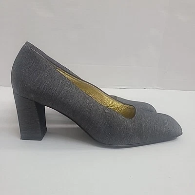 Bombas de tela Bruno Magli vintage talla 7,5 M - Hechas en Italia - Puntera cuadrada - Gris Foto 1 de 4