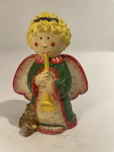 VINTAGE CHRISTMAS ANGEL CANDLE from 1980s with teddy bear 8” high - Picture 1 of 7