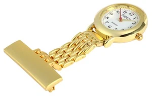 Dawn Krankenschwester Uhr Clip Weiß Gold Analog Damenuhr Anhängeruhr  - Bild 1 von 3