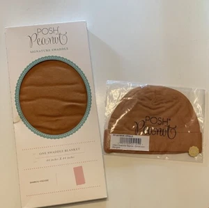 Posh Peanut Solid Marigold Infant Swaddle Blanket Beanie Hat Set Bamboo Viscose - Picture 1 of 4