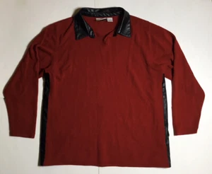 FASHION BUG Women’s Brick Red Pullover Sweater Faux Leather Collar Size 22/24 W - Picture 1 of 10