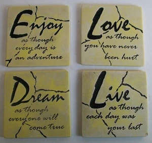 At Home America Set of 4 Ceramic Coasters Live Love Dream Enjoy - Picture 1 of 8