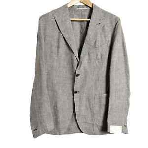 Eleventy Platinum Linen Brown White Houndstooth Soft Jacket Blazer Size L New