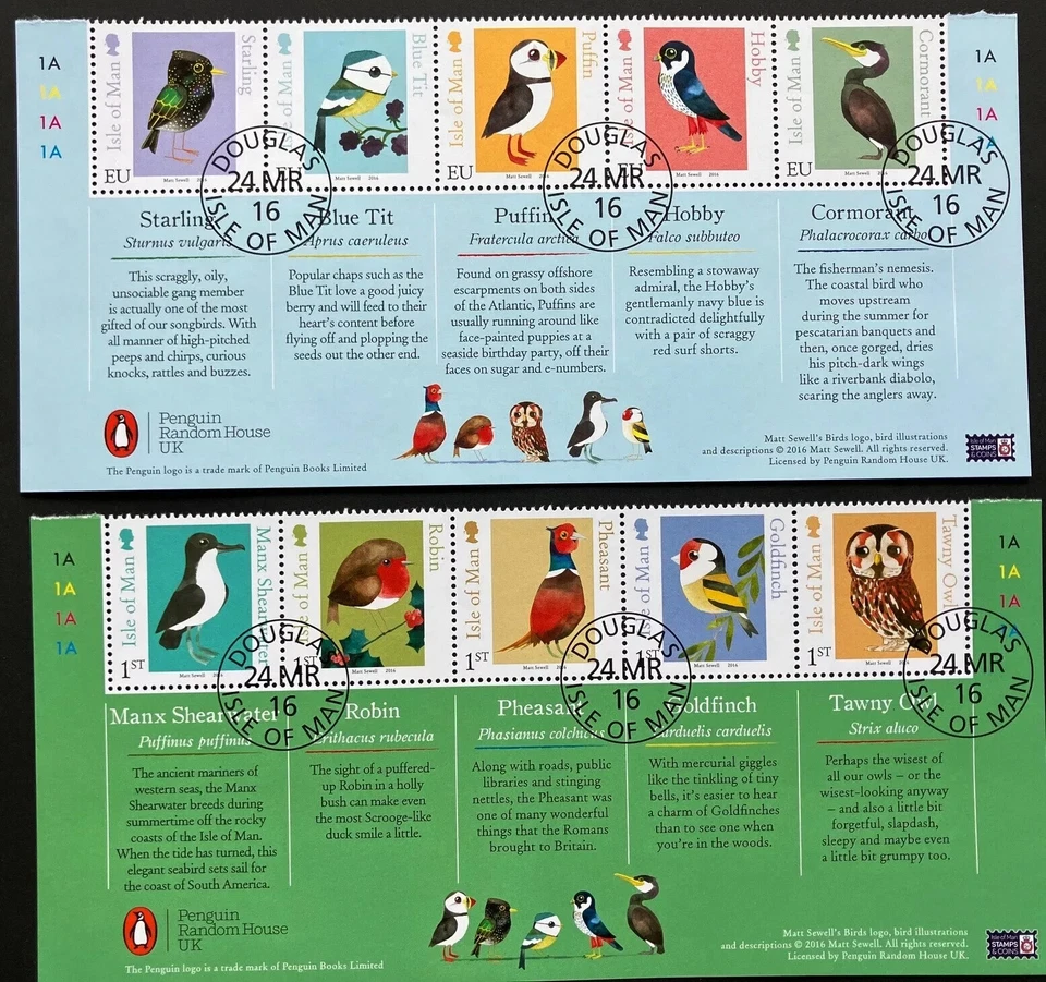ISLE OF MAN USED CTO STAMP SET 2016 MATT SEWELL'S BIRDS AS SCAN SET OF 10 - Image 1 of 1