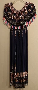 Boho Ethnic “embroidered look”Tasseled XL Maxi Dress Off Shoulder/peasant - Picture 1 of 12