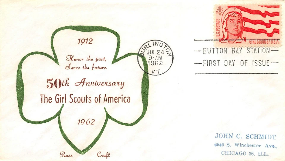 1199 4c Girl Scout Jubilee, Ross Craft cachet in green and brown [022322.918] - Image 1 of 1