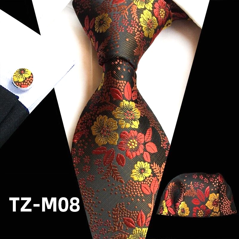 Clásico Floral Dorado Rojo Jacquard Seda Para Hombre Corbata Corbata Pañuelo Juego de Gemelos Foto 1 de 1
