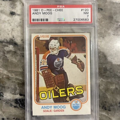 1981 O-PEE-CHEE #120 ANDY MOOG RC OILERS PSA 7 ROOKIE  - Image 1 of 2