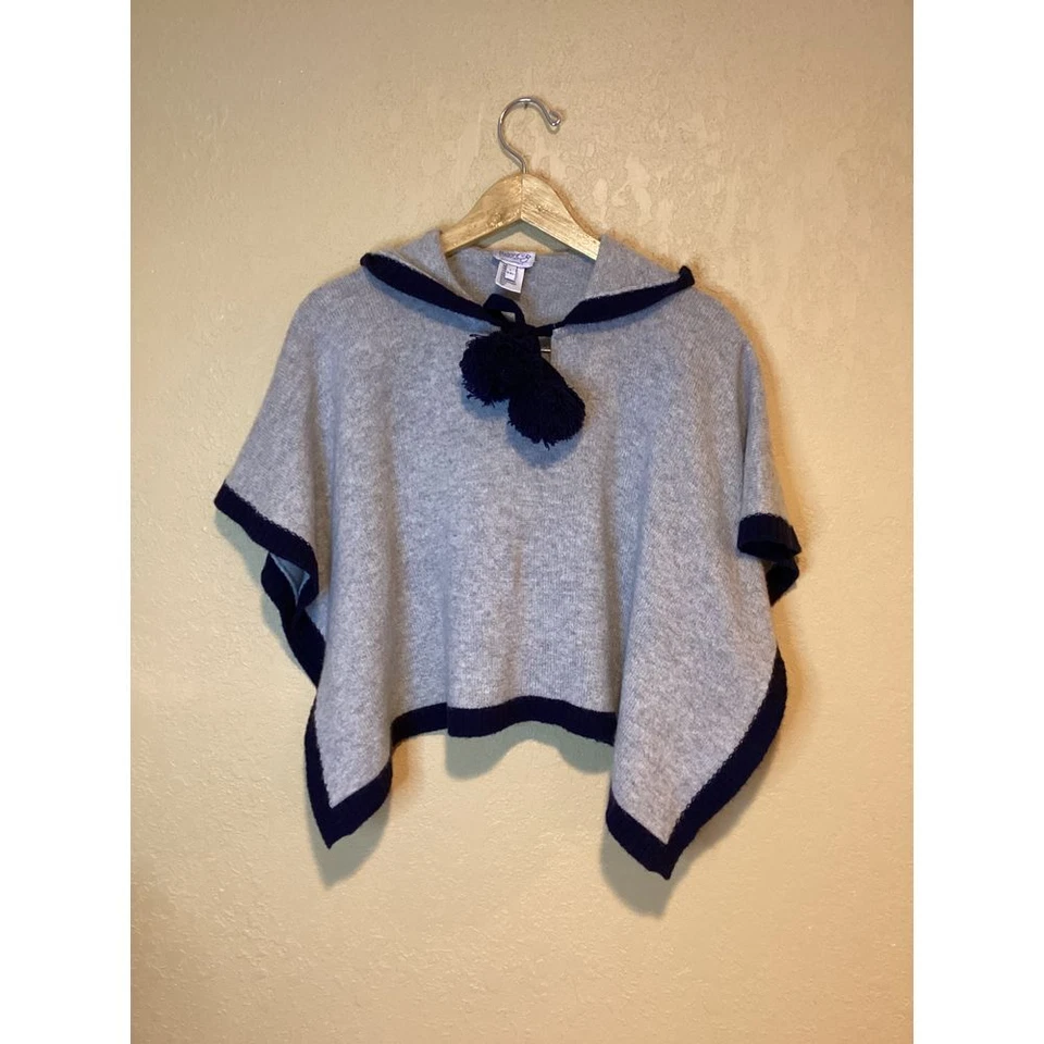 CZ by Carolina Zapf Girls hooded poncho, Size 6-8Y, 100%  Cashmere, Gray/black - Image 1 of 4