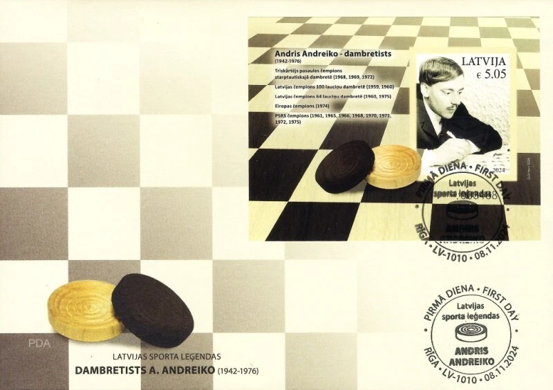 Latvia 2024 (17) Latvian sports legends - A. Andreiko - checkers fdc unperforat - Image 1 of 1